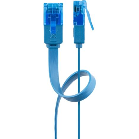 CAT 6A Câble Patch Plat, U/UTP, bleu, conducteur en cuivre (CU). Longueur de câble 0.5 m (1/5)
