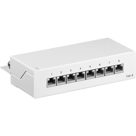 CAT 6 Panneau de Brassage Mini/Bureau, 8 Ports (1 U), STP blindé,blanc. Version couleur blanc (1/2)