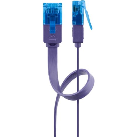 CAT 6A Câble Patch Plat, U/UTP, violet, conducteur en cuivre (CU). Longueur de câble 1 m (1/5)
