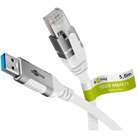 Câble Ethernet USB-A 3.0 vers RJ45, 5 m, connecte un routeur, modem ou switch réseau au port USB-A de l'ordinateur portable, tablette ou smartphone. Longueur de câble 5 m (1/5)