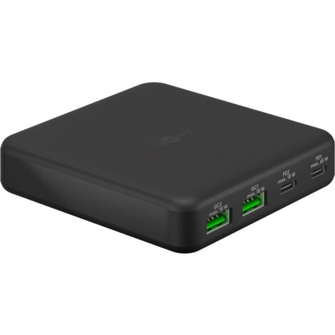 Chargeur de Table Multiport USB-C™ PD GaN (65 W) noir, 2x ports USB-C™ (Power Delivery) et 2x ports USB-A (Quick Charge 3.0). (1/5)