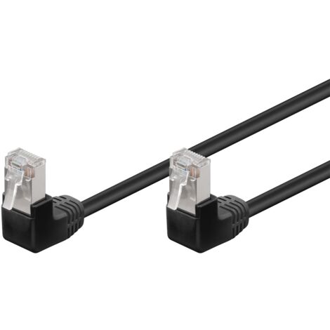 CAT 5e Câble Patch 2x 90° Coudé, F/UTP, noir, 0,25 m, conducteur en aluminium plaqué cuivre (CCA), 2x Prise RJ45 90° (8P8C). Longueur de câble 0.25 m (1/4)