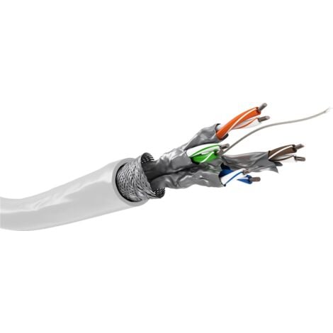 CAT 6 câble réseau, S/FTP (PiMF), blanc, mélange de cuivre CCA pour applications SOHO, AWG 23/1 (solid), PVC. Longueur de câble 100 m