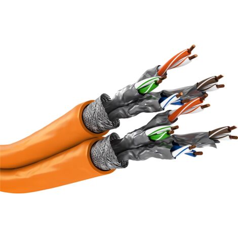 CAT 7A Câble Réseau Duplex, S/FTP (PiMF), orange, Conducteur en cuivre (CU), AWG 23/1 (solid), gaine de câble sans halogène (LSZH). Longueur de câble 500 m (1/4)