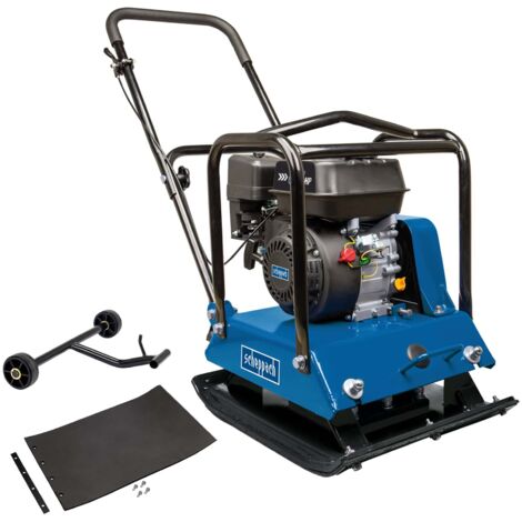 Scheppach Plaque vibrante thermique HP2200S – Compacteur 6,5 CV – Pression de compactage 25 kN – Profondeur 35 cm – Vitesse 25 m/min – Tapis caoutchouc et dispositif de déplacement