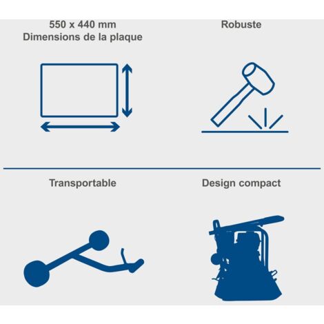 Scheppach Plaque vibrante thermique HP2200S – Compacteur 6,5 CV – Pression de compactage 25 kN – Profondeur 35 cm – Vitesse 25 m/min – Tapis caoutchouc et dispositif de déplacement