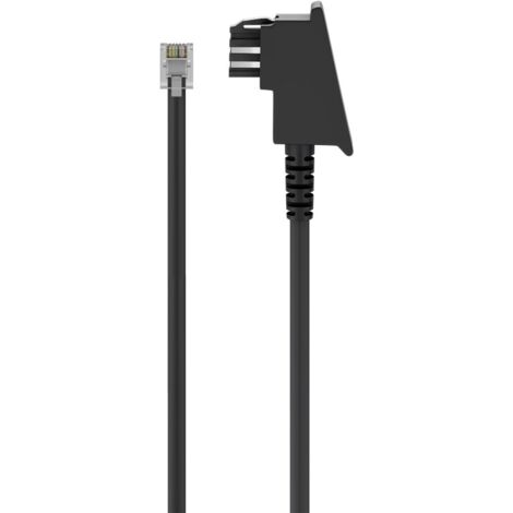 Câble TAE-F (Brochage universel), noir., conducteur en aluminium plaqué cuivre (CCA), Fiche TAE-F (2 fils) Prise RJ11 ((6P4C) (4 fils). Longueur de câble 10 m (1/4)