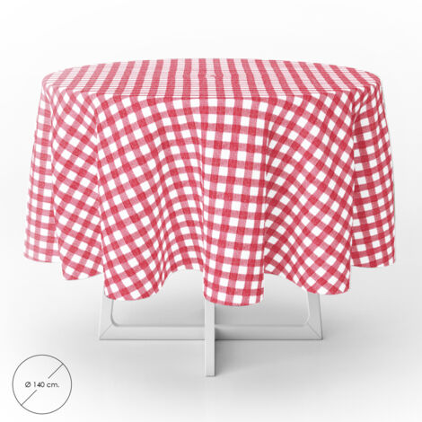 Nappe Ronde Anti-Taches en Toile Cirée Ø140 cm. carrés rouges