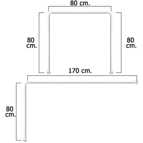 Maurer – Barre pour rideau de douche aluminium blanc 80 x 170 cm – Installation en U ou L – Compatible avec rideaux standards – Poids 0,518 kg