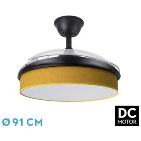 FAN DC FASHION FAN - Noir avec three ABS Deployable Blades and Yellow Diffuser 6 Adjustable Speeds 3 Temperatures ofLight with Timer and Remote Control Included (1/2)