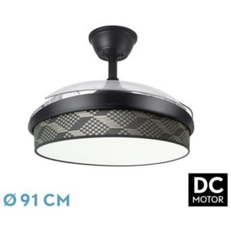 FAN DC FASHION FAN - Black with three ABS Deployable Blades and Tetris Grey Diffuser 6 Adjustable Speeds 3 Temperatures ofLight with Timer and Remote Control Included (1/2)
