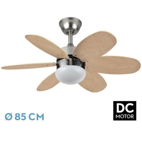 FABRILAMP Ventilateur DC 6 pales, couleur blanc et hêtre, 41x85 cm, télécommande, minuterie, idéal pour rafraîchir les pièces et réguler la température ambiante. (1/4)