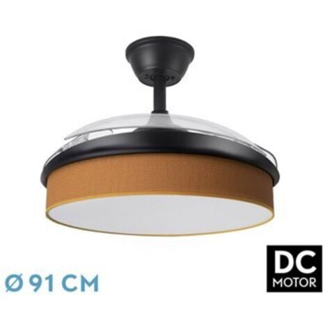 FAN DC FASHION FAN - Black with three ABS Folding Blades and Orange Diffuser 6 Adjustable Speeds 3 Temperatures ofLight with Timer and Remote Control Included (1/2)