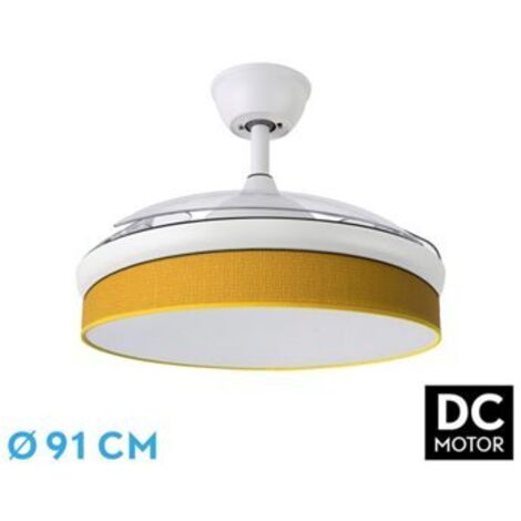 Fan DC FASHION - Fan White with three ABS Folding Blades and Yellow Diffuser 6 Adjustable Speeds 3 Temperatures 3 Lights with Timer and Remote Control Included (1/2)
