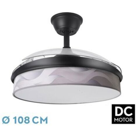 FAN DC FASHION FAN - Noir avec three ABS Deployable Blades and Grey Wave Diffuser 6 Adjustable Speeds 3 Temperatures ofLight with Timer and Remote Control Included (1/2)