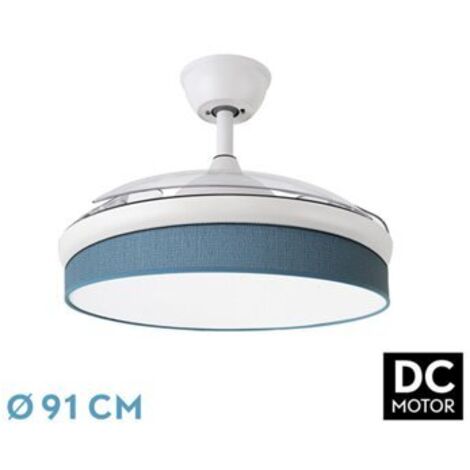 Fan DC FASHION - Fan White with three ABS Folding Blades and Blue Diffuser 6 Adjustable Speeds 3 Temperatures 3 Lights Timer and Remote Control Included (1/2)