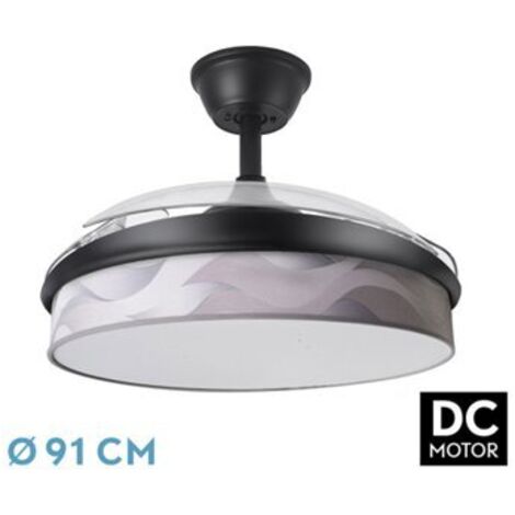 FAN DC FASHION FAN - Noir avec three ABS Deployable Blades and Grey Wave Diffuser 6 Adjustable Speeds 3 Temperatures ofLight with Timer and Remote Control Included (1/2)