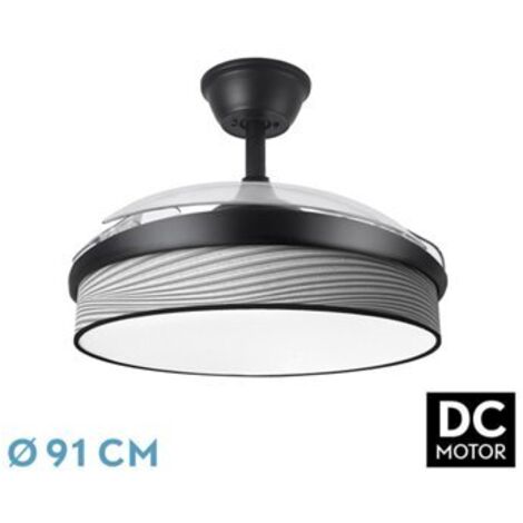 FAN DC FASHION FAN - Black with three ABS Folding Blades and Grey Furrow Diffuser 6 Adjustable Speeds 3 Temperatures ofLight with Timer and Remote Control Included (1/2)