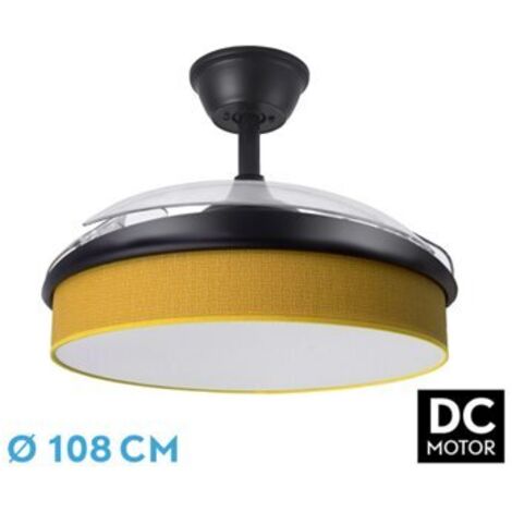 FAN DC FASHION FAN - Black with three ABS Folding Blades and Yellow Diffuser 6 Adjustable Speeds 3 Temperatures ofLight with Timer and Remote Control Included (1/2)