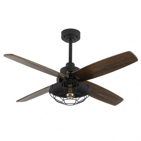 Ventilateur de Plafond DC Aquilo Noir 1xE27 4 Pales Chêne (1/4)