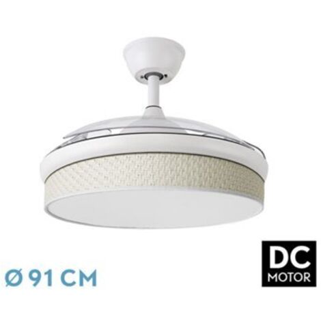 Fan DC FAN - FASHION - Colour Blanco avec three ABS Deployable Blades and Canopy Diffuser Blanco 6 vitesses réglables 3 températures ofLight Timer and Remote Control Included (1/2)