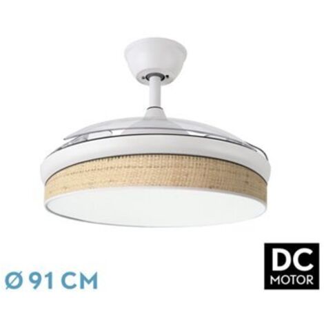 Fan DC FASHION - Fan White with three ABS Folding Blades and Clear Canopy Diffuser 6 Adjustable Speeds 3 Temperatures 3 Lights with Timer and Remote Control Included (1/2)