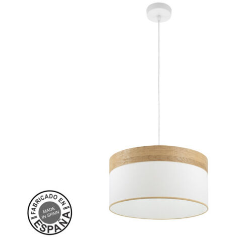 Suspension d'extérieur E27 blanc et bois clair – Dimensions 40x40 cm – Hauteur réglable – Pour éclairage moderne intérieur – Senko - regx40x40