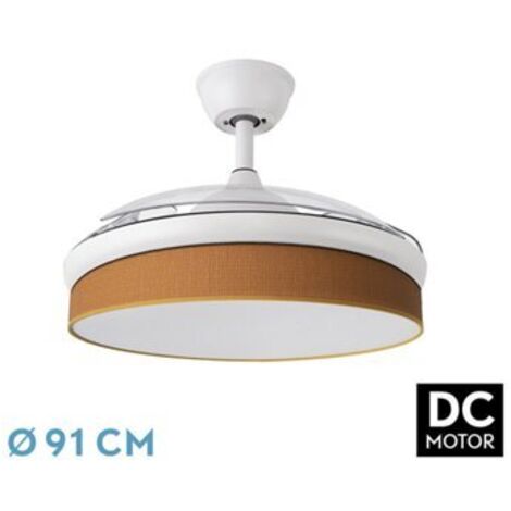 Fan DC FASHION - Fan White with three ABS Folding Blades and Orange Diffuser 6 Adjustable Speeds 3 Temperatures 3 Lights with Timer and Remote Control Included (1/2)