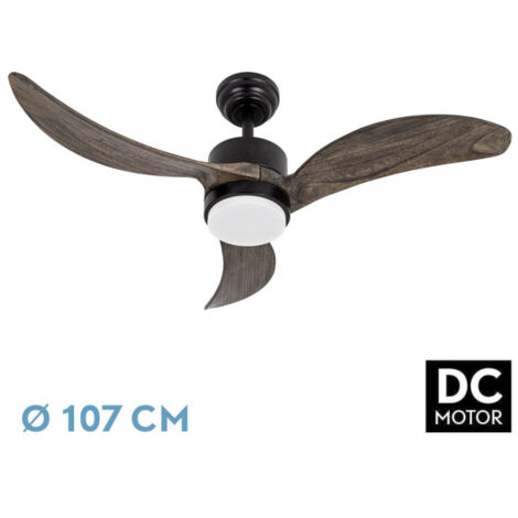 Abrila - BEMBEZAR Ventilateur DC Noir avec threeBlades in Oak Colour with 6 Adjustable Speeds with 3 Temperatures ofLight Remote Control Included (1/2)
