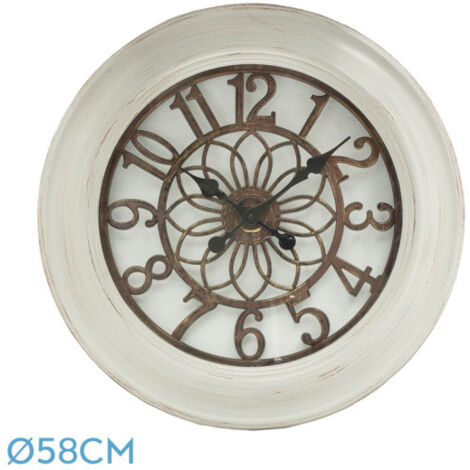 FABRILAMP Horloge murale Kumico White 58d Aiguilles Rétro Industriel Grand Format (1/3)