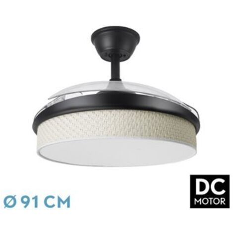 FAN DC FASHION FAN - Black with three ABS Folding Blades and Grey Furrow Diffuser 6 Adjustable Speeds 3 Temperatures ofLight with Timer and Remote Control Included (1/2)