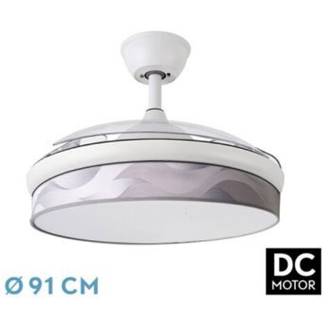 Abrila -FAN DC FASHION White with three ABS Folding Blades and Grey Wave Diffuser 6 Adjustable Speeds 3 Temperatures 3 Lights with Timer and Remote Control Included (1/2)