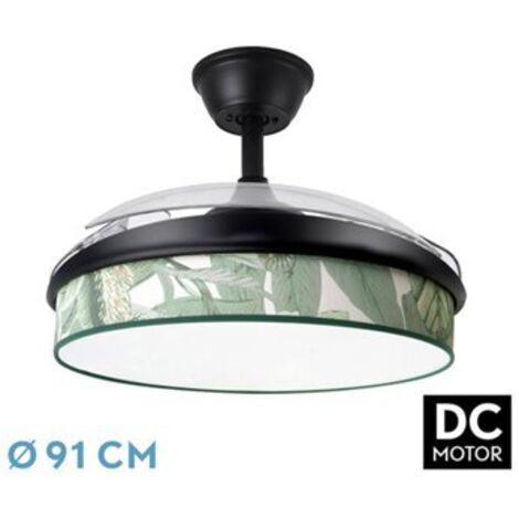 Abrila -FAN DC FASHION - Noir avec three lames déployables en ABS et diffuseur de lame verte 6 vitesses réglables 3 températures 3 lumières avec minuterie et télécommande incluses (1/2)