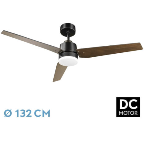 Abrila - Ventilateur DC CAPTUS Couleur noir/chêne avec three pales réversibles 6 vitesses réglables 3 températures of Light avec minuterie et télécommande incluses. (1/2)