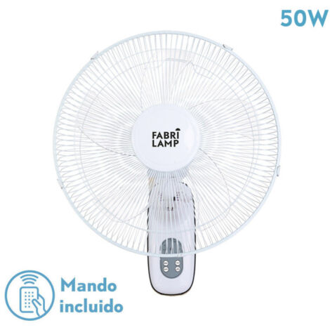 Fabrilamp – Ventilateur mural Cuta blanc 50W – Télécommande incluse – 5 pales transparentes – 3 vitesses – Minuterie 0,5 à 7,5h – Oscillation