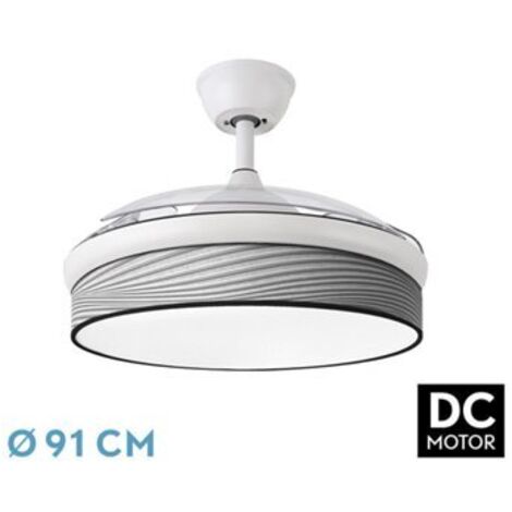 Fan DC FASHION - Fan White with three ABS Folding Blades and Grey Furrow Diffuser 6 Adjustable Speeds 3 Temperatures Light with Timer and Remote Control Included (1/2)