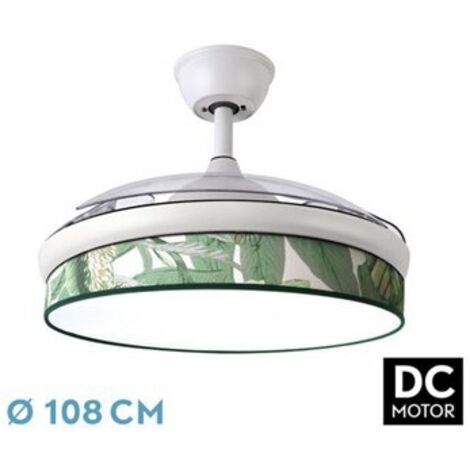 Fan - Fan DC FASHION White with three ABS Folding Blades and Diffuser de Green Leaf 6 Adjustable Speeds 3 Temperatures de Light Timer and Remote Control Included (1/2)