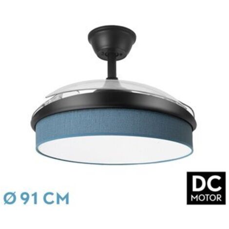 FAN DC FASHION FAN - Black with three ABS Folding Blades and Blue Diffuser 6 Adjustable Speeds 3 Temperatures ofLight with Timer and Remote Control Included (1/2)