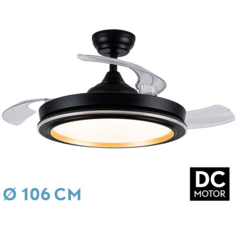 Abrila - Ventilateur DC PICOLO  de Plafond avec threeBlades in Black and Gold with Light  with 6 Adjustable Speeds  3 Selectable Light Temperatures  Remote Control Included