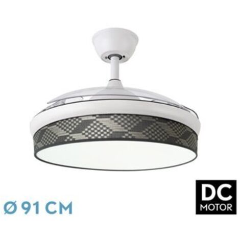 FAN DC FASHION FAN - Noir avec three ABS Deployable Blades and Yellow Diffuser 6 Adjustable Speeds 3 Temperatures ofLight with Timer and Remote Control Included (1/2)