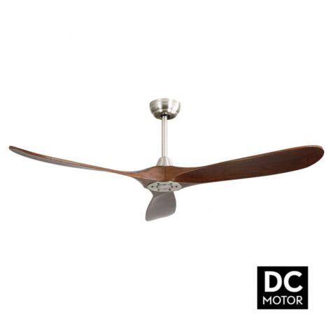 TODOLAMPARA - Ventilateur demoteur de plafond DCmodèle MARIN Nickel, 3 pales Chêne, 5 vitesses, télécommande, minuterie, silencieux et basse consommation, mode hiver-été, grande taille. (1/4)