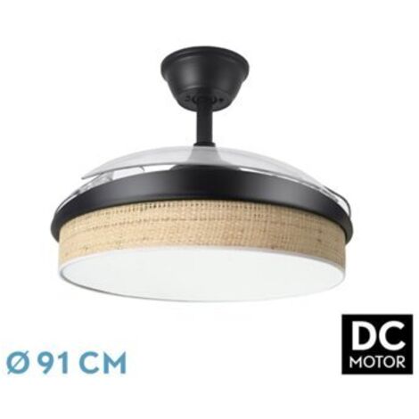 FAN DC FASHION FAN - Black with three ABS Deployable Blades and Clear Canopy Diffuser 6 Adjustable Speeds 3 Temperatures ofLight with Timer and Remote Control Included (1/2)