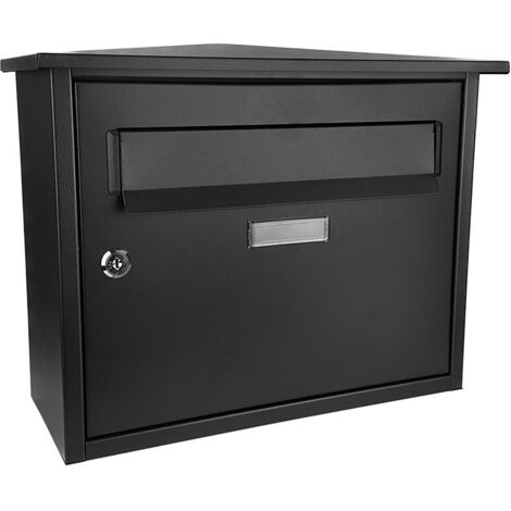 Fabrilamp – Boîte aux lettres nikita noire en acier galvanisé 33x39x17 cm – Étanche à la pluie – Trappe antivol à charnière – Ouverture latérale