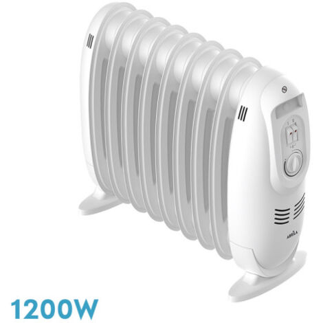 Irlande Radiateur à huile blanche 1200W 9 éléments 3 puissances Thermostat (38,2x43x18cm)