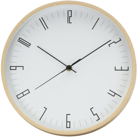 FABRILAMP Horloge de lustre mural, Ø30 x 5 cm, avec aiguilles de mouvement continu, bois et blanc (pile AA non fournie). (1/2)