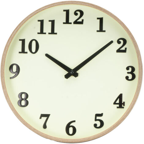 FABRILAMP Horloge murale Lisbonne, Ø30 x 5 cm, avec aiguilles de mouvement continu, bois et couleur vanille (pile AA non incluse). (1/2)