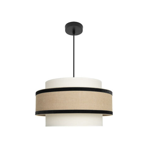 Fabrilamp – Suspension Cornelian Ø40cm hauteur réglable E27 beige/noir – Abat-jour textile en trois parties – Installation au plafond - 1xE27