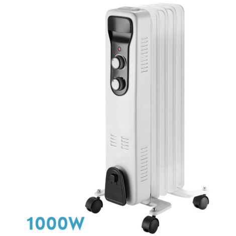 Radiateur à huile brasilia 1000w 5elements blanc/noir 3pouvoirs anti-basculement thermostat sécurité poignée 59,5x25,5x24cm
