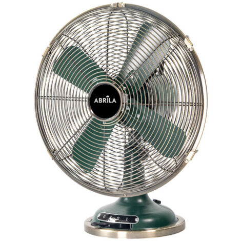 Fabrilamp – Ventilateur de table olive/cuir 37W – 3 vitesses – 4 pales – Fixe et rotatif – Dimensions 42x35x27cm – Moteur AC silencieux