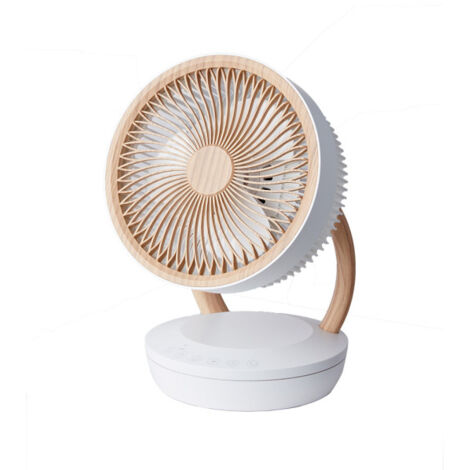 Fabrilamp – Ventilateur de table Nightingale – Moteur AC 45 W – 3 vitesses – Oscillation réglable – Télécommande incluse – Design blanc et bois